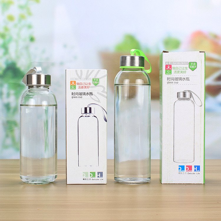 cheap 150ml 250ml 300ml 420ml 500ml 750ml 1000ml round glass bottle for water with stainless steel lid with line wholesale