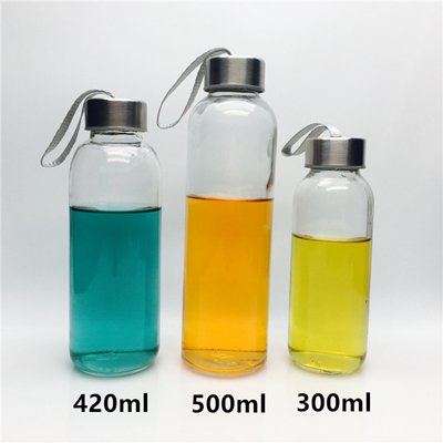 cheap 150ml 250ml 300ml 420ml 500ml 750ml 1000ml round glass bottle for water with stainless steel lid with line wholesale