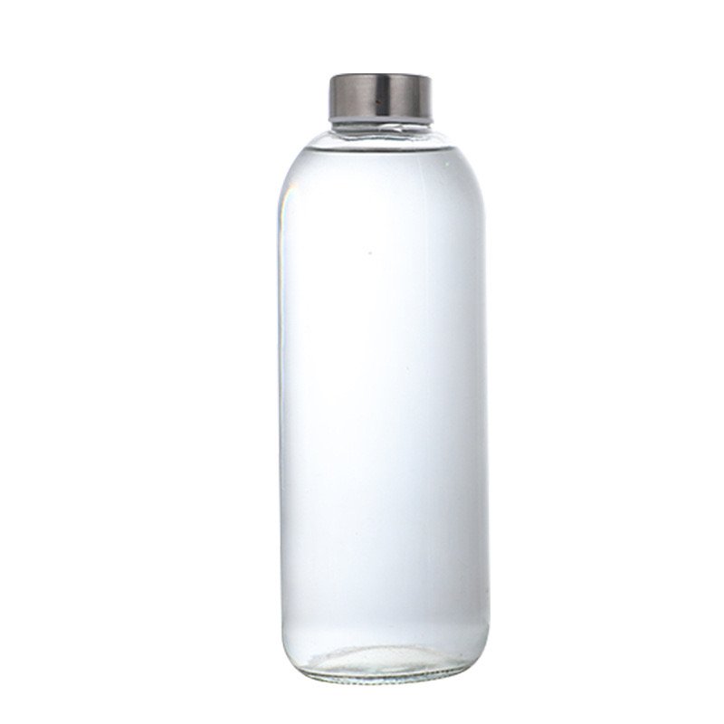 cheap 150ml 250ml 300ml 420ml 500ml 750ml 1000ml round glass bottle for water with stainless steel lid with line wholesale