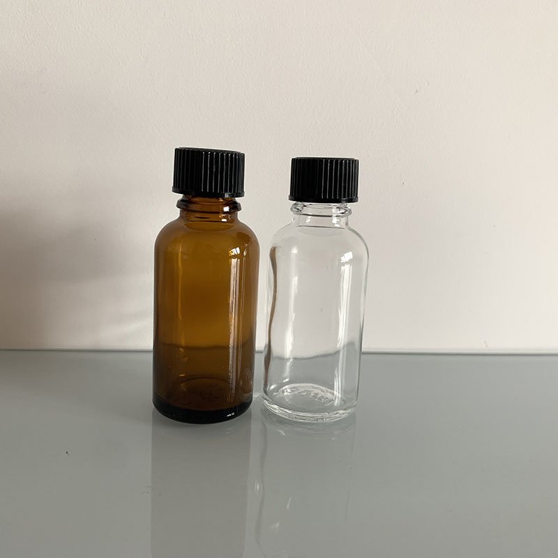 Glass Essential oil Bottle with Black Phenolic Cone Cap glass dropper bottle 1oz 30ml 50ml