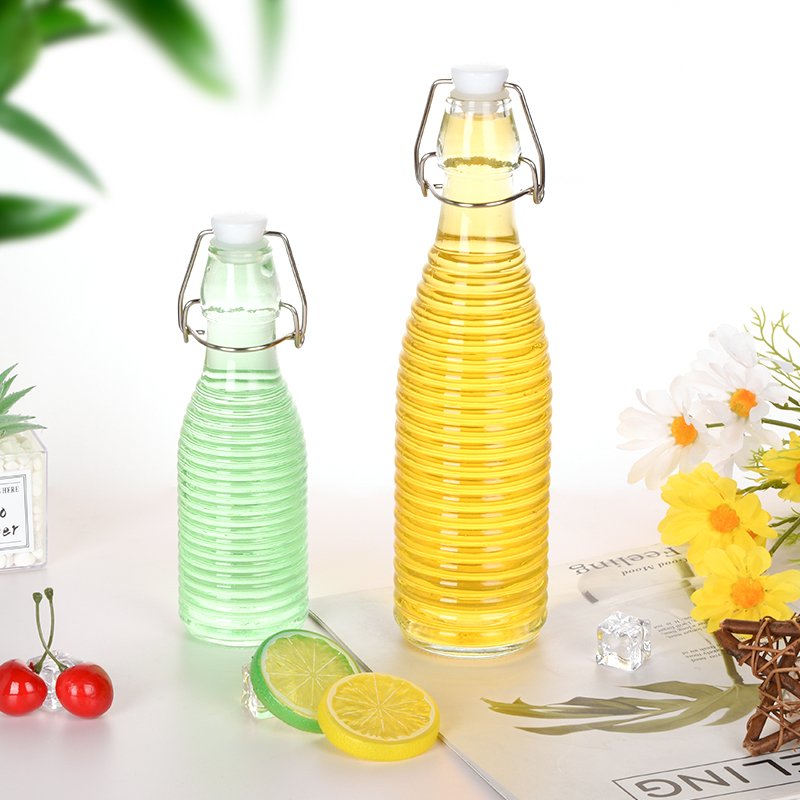 Ru Star Stripes Bottles Glass 500ml Clear Cold Brew Coffee Juice Glass Bottle For Wine Liquor Tea Beverage