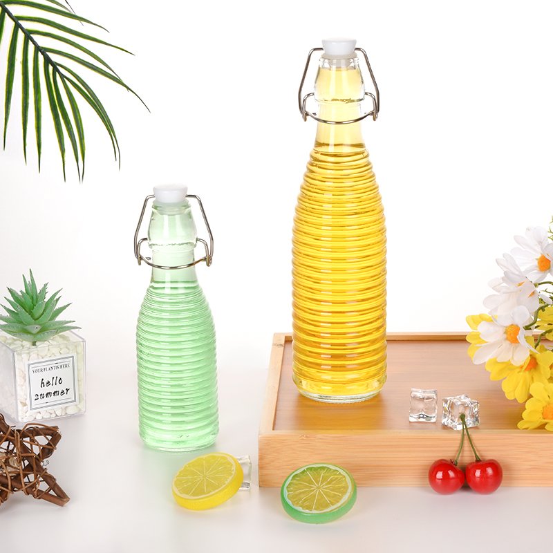 Ru Star Stripes Bottles Glass 500ml Clear Cold Brew Coffee Juice Glass Bottle For Wine Liquor Tea Beverage