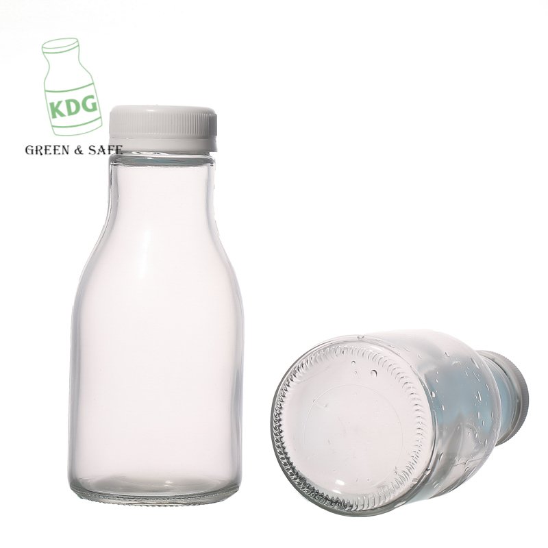 KDG Brand custom wholesale 250ml empty clear juice bottle coffee milk bottle beverage glass bottle