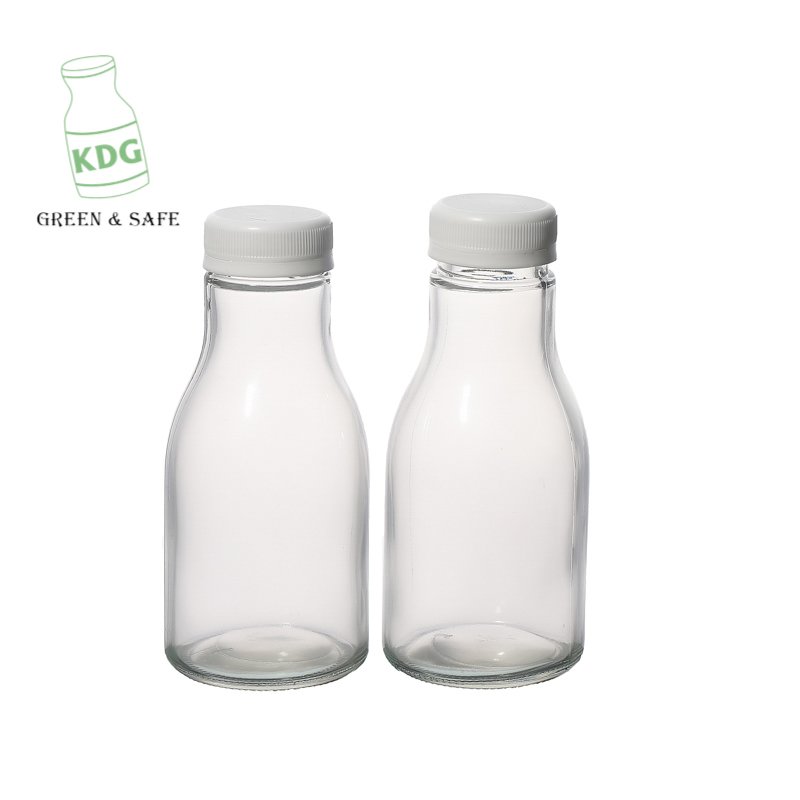 KDG Brand custom wholesale 250ml empty clear juice bottle coffee milk bottle beverage glass bottle