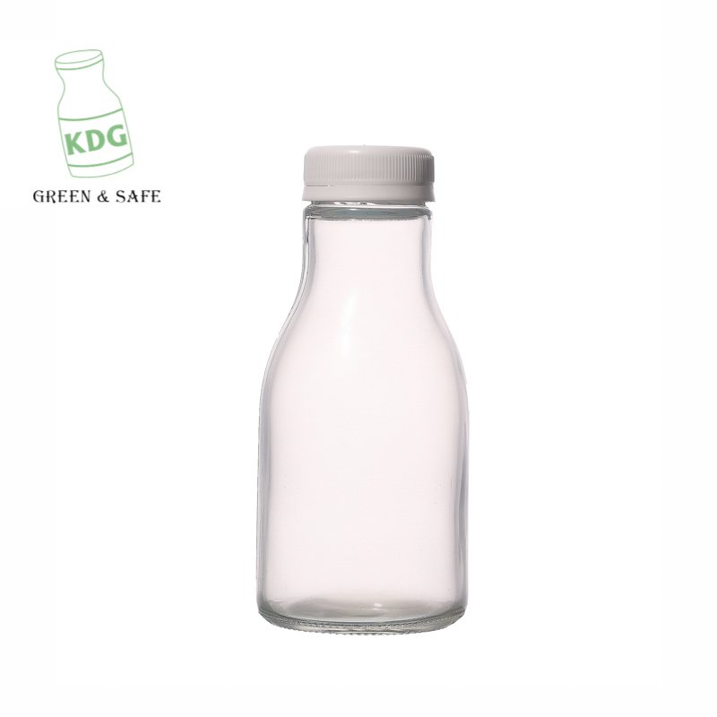 KDG Brand custom wholesale 250ml empty clear juice bottle coffee milk bottle beverage glass bottle