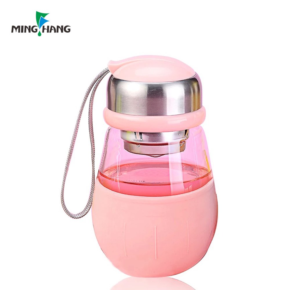 Customized water bottles sports 500ml round glass water bottle with nylon sleeve