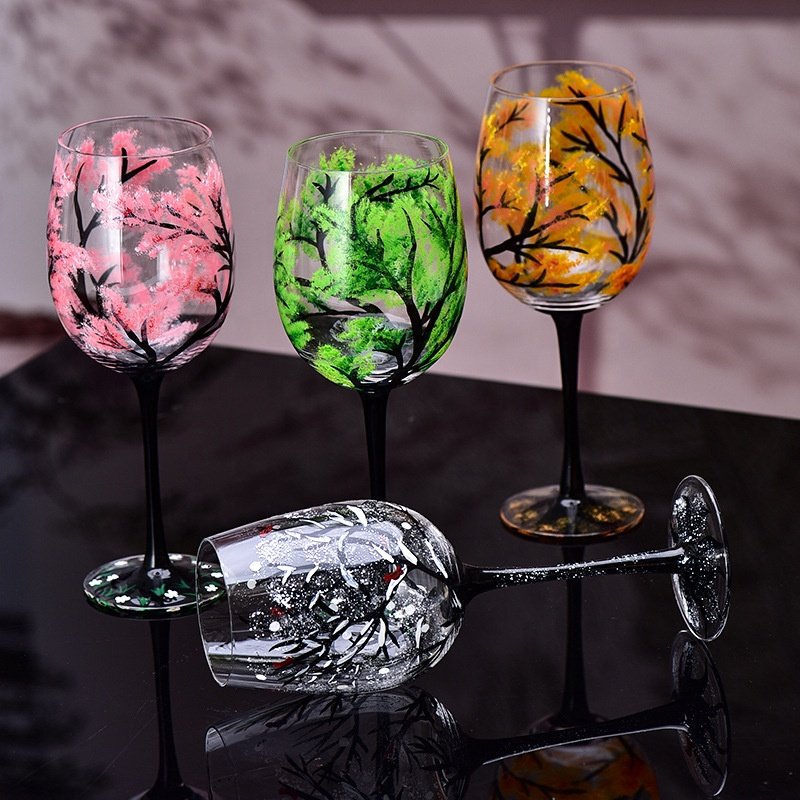 Customized creative design drink safe colorful lead free crystal hand-painting goblet red or white wine glass