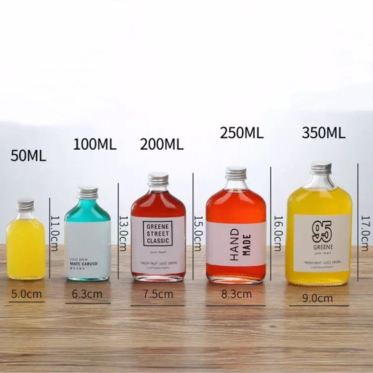 customized 50ml 100ml 200ml 250ml 350ml 500ml Flat Flask Beverage Cold Brew Coffee Glass Bottle For Tea Milk with Cap