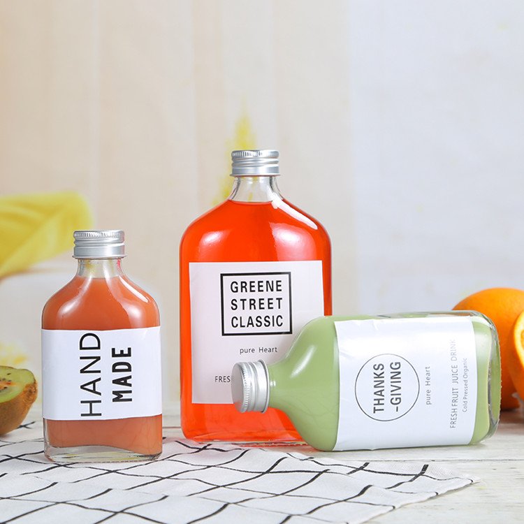 customized 50ml 100ml 200ml 250ml 350ml 500ml Flat Flask Beverage Cold Brew Coffee Glass Bottle For Tea Milk with Cap