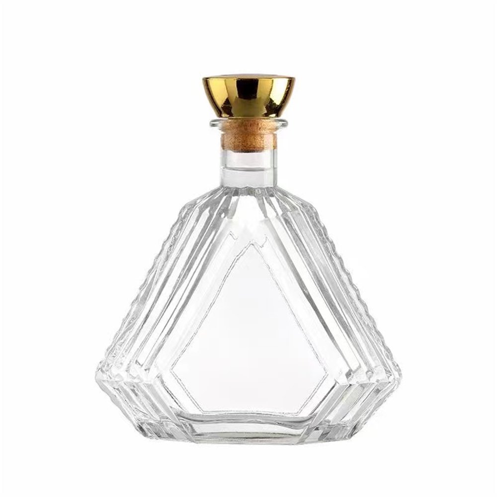 Custom logo 750ml clear square shape vodka brandy whisky whiskey glass bottle