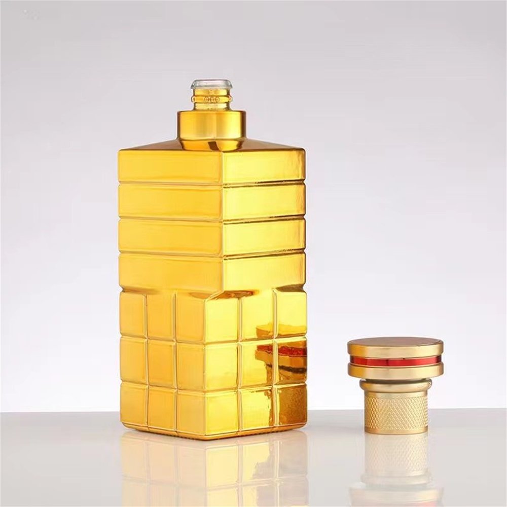Custom logo 750ml clear square shape vodka brandy whisky whiskey glass bottle