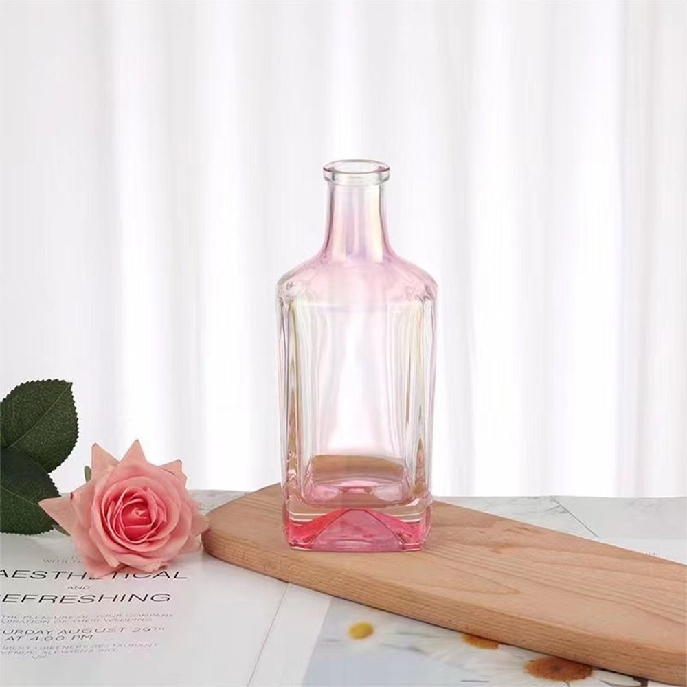 Custom logo 750ml clear square shape vodka brandy whisky whiskey glass bottle