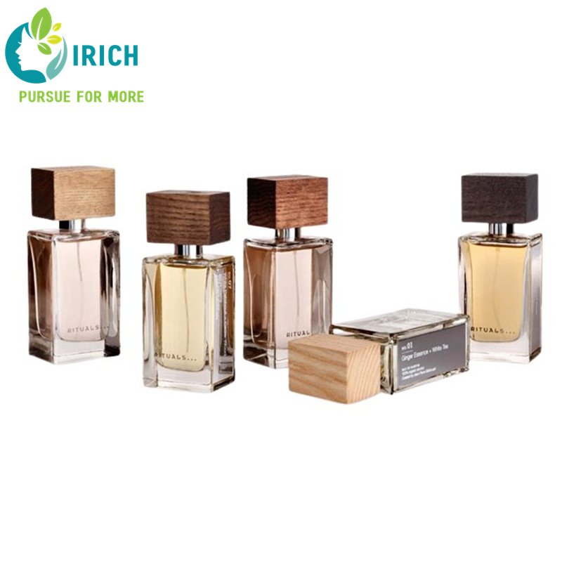 Square Spray Perfume Glass Bottle 30ml 50ml 100ml Glass Perfume Bottle Botol Parfum Luxury Perfume Bottle With Wooden Cap