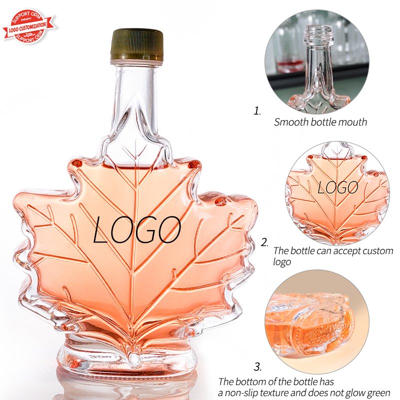 Luxury 50ml 100ml 250ml Maple leaf Glass Bottle for Wine Whisky Gin Beverage with aluminum lid