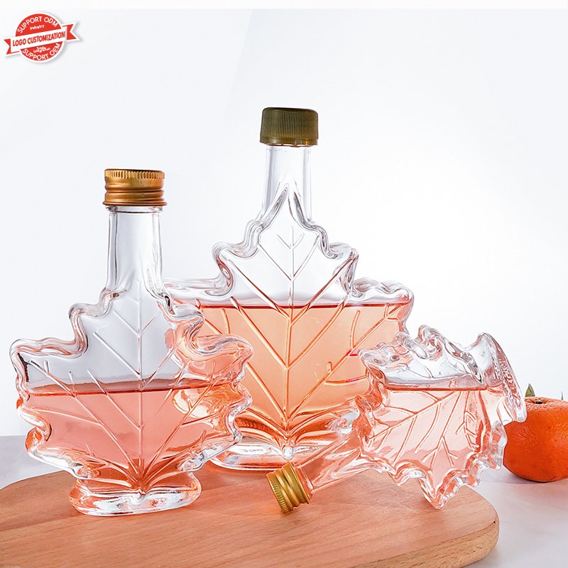 Luxury 50ml 100ml 250ml Maple leaf Glass Bottle for Wine Whisky Gin Beverage with aluminum lid