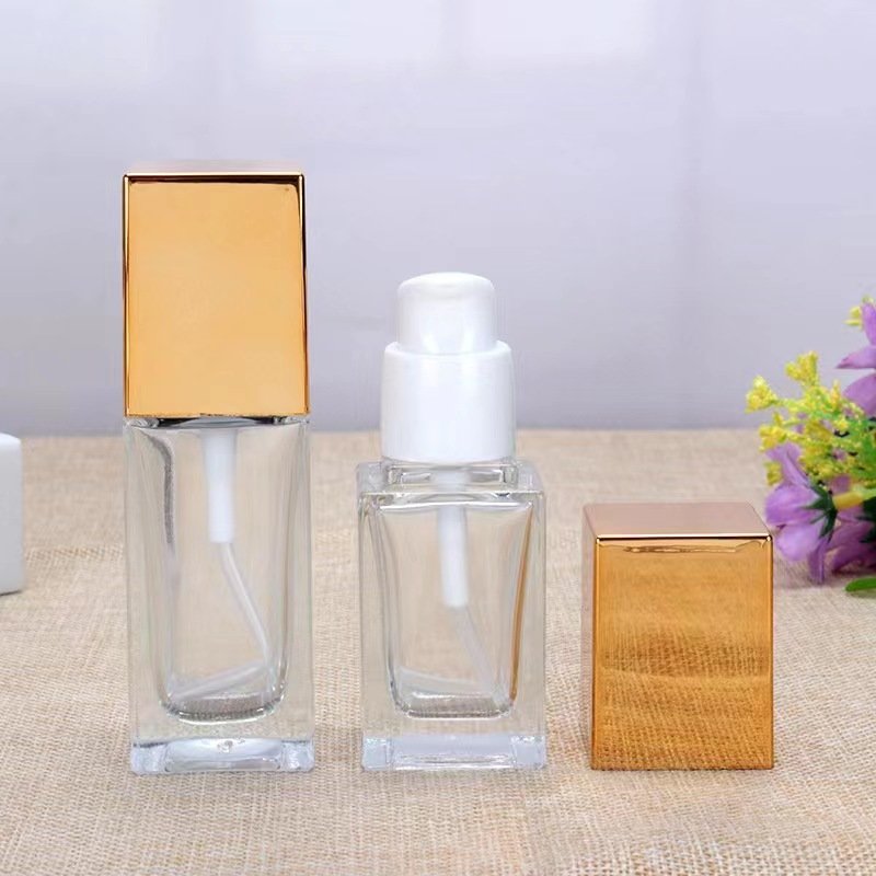 New Arrival 30ml Square Lotion Serum Essential Oil Bottle Glass Cosmetic Foundation Bottle