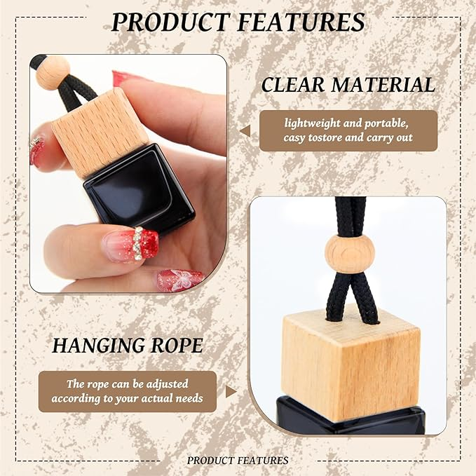 Wholesale black square car aromatherapy glass tether hanging bottle
