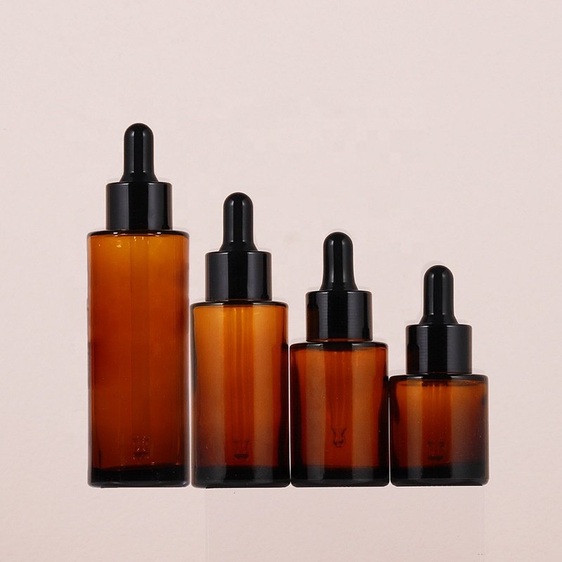 Flat shoulder amber glass bottle 20 ml 30 ml 40 ml 60 ml dropper bottle with dropper pipette for essential oil