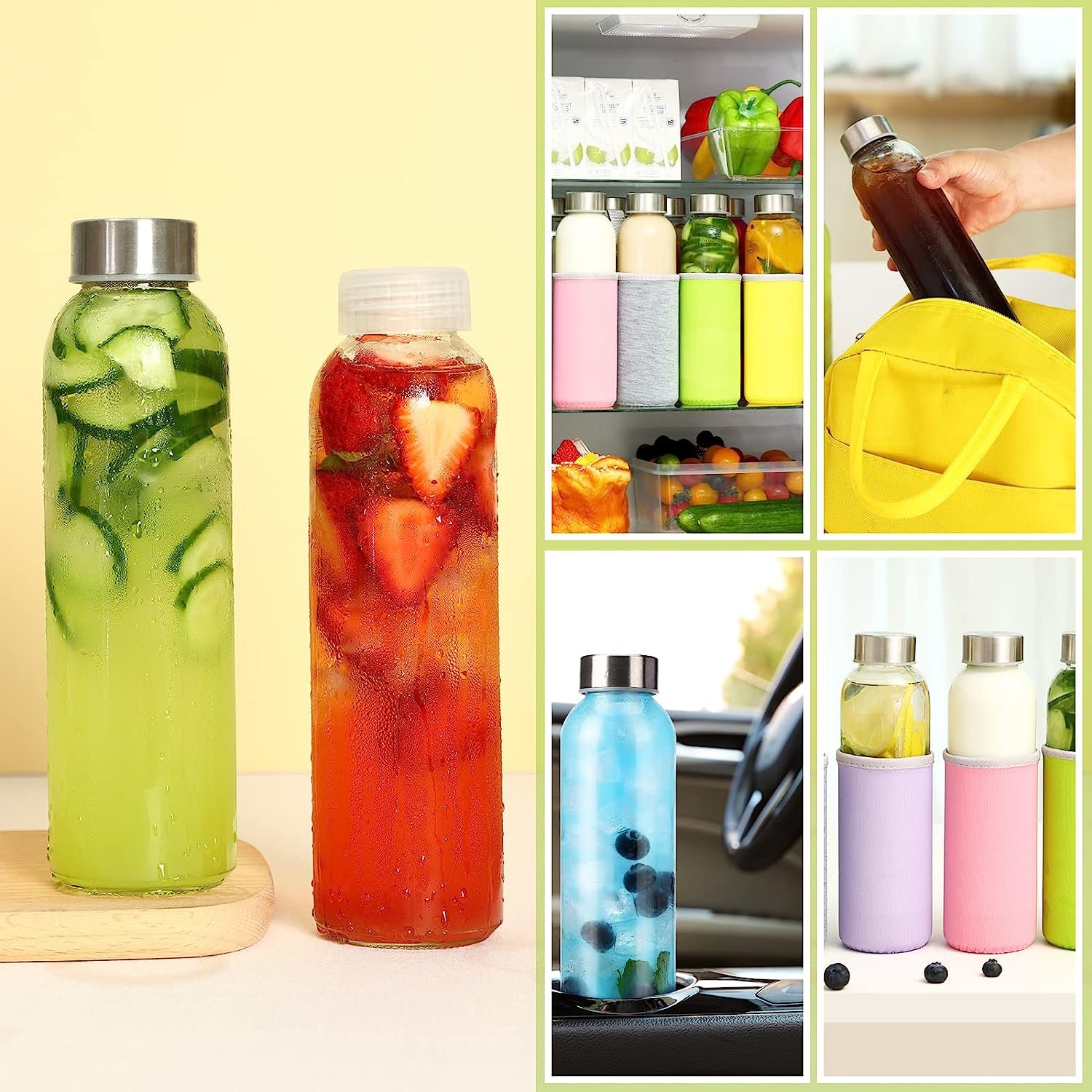 High Borosilicate Leak-Proof Drinking Bottle Stainless Steel Lid Clear Glass Water Bottle Protection Sublimation Gift
