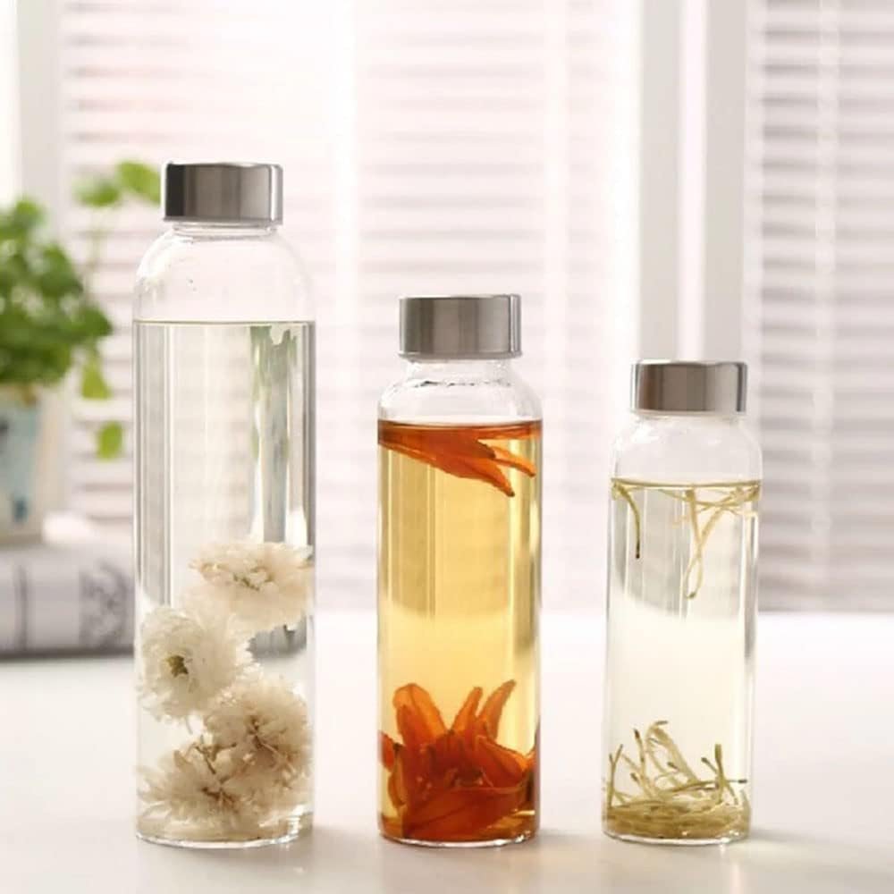 High Borosilicate Leak-Proof Drinking Bottle Stainless Steel Lid Clear Glass Water Bottle Protection Sublimation Gift