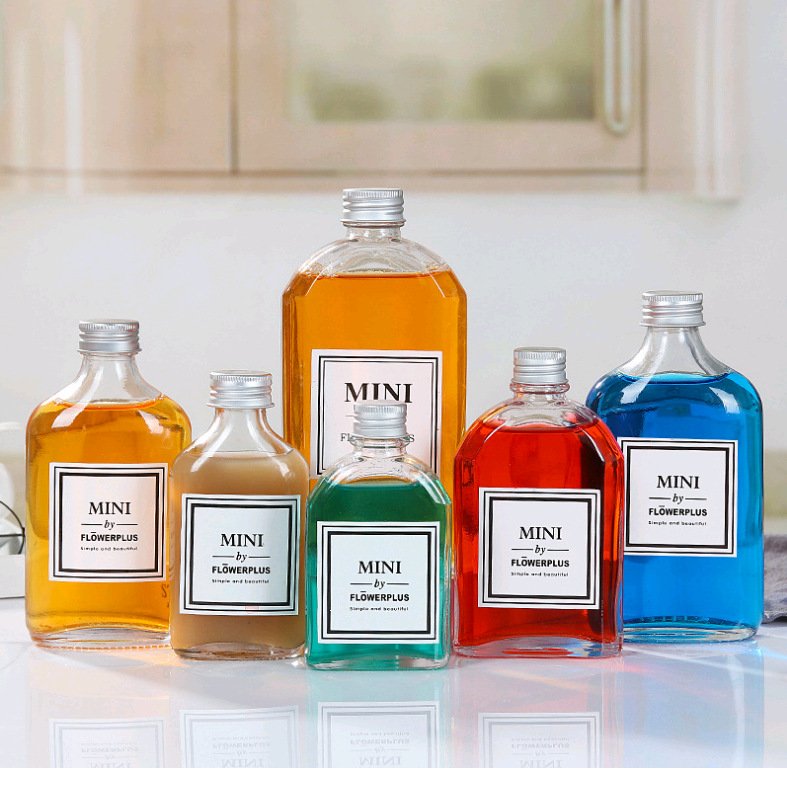 Vanjoin Cute Frosting Square Flat Glass Coffee Bottle 100ml 250ml 350ml 500ml Beverage Drinking Liquor Flask Glass Bottles