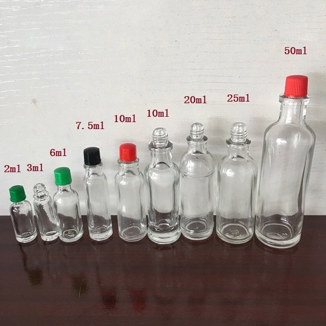 Clear 50ml Safflower Oil Glass Bottle Wind Medicated Oil Bottle for Health with Small Red Cap