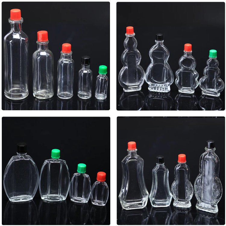 Clear 50ml Safflower Oil Glass Bottle Wind Medicated Oil Bottle for Health with Small Red Cap