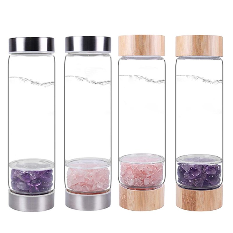 Bpa Free Infused Gem 500Ml Wholesale Coloured Glass Water Bottle with Crystal Stone