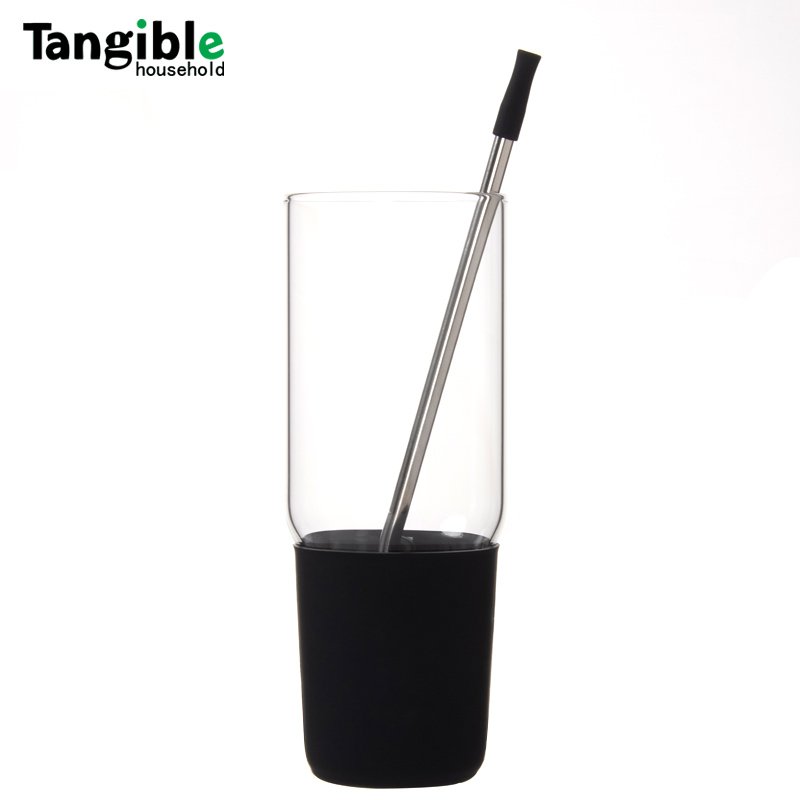 Custom 1000ml Silicone Sleeve Drinking Glass tumbler Water Bottle with Bamboo Lid and Straw