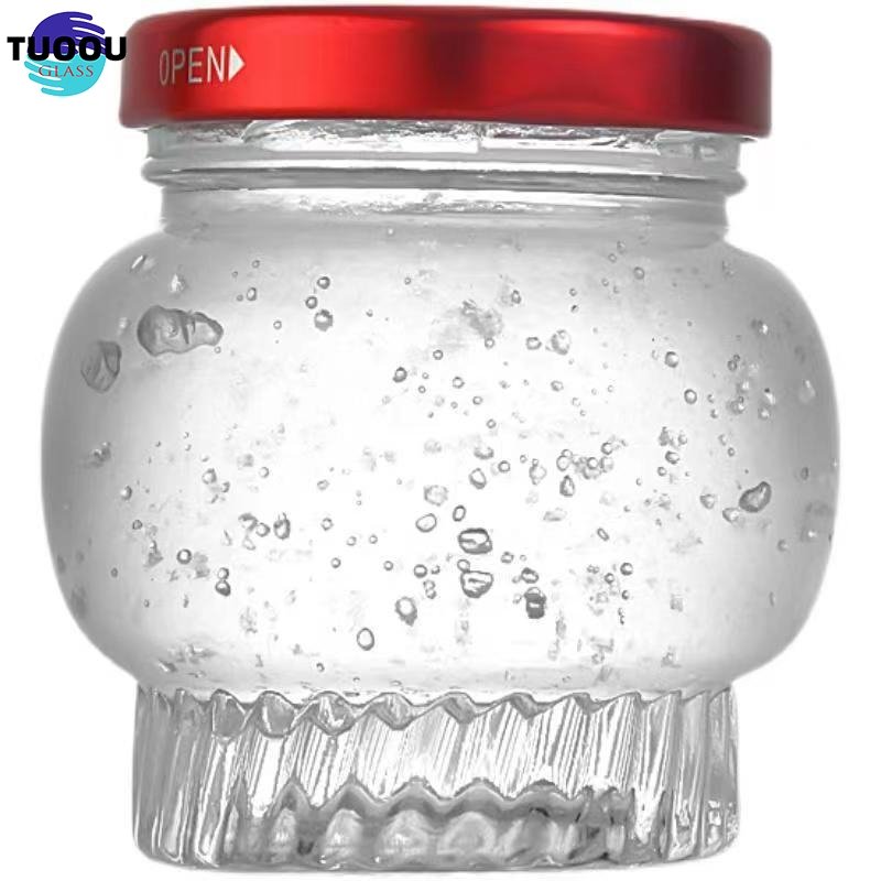 In Stock Wholesale Transparent Lantern Shape Thickening Glass Bottles Bird's Nest Cup 100 Ml Flower Gum Jam Honey Jar Container