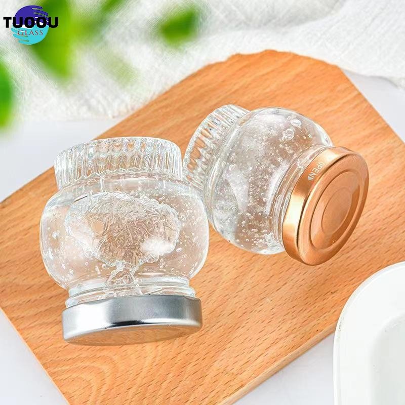 In Stock Wholesale Transparent Lantern Shape Thickening Glass Bottles Bird's Nest Cup 100 Ml Flower Gum Jam Honey Jar Container