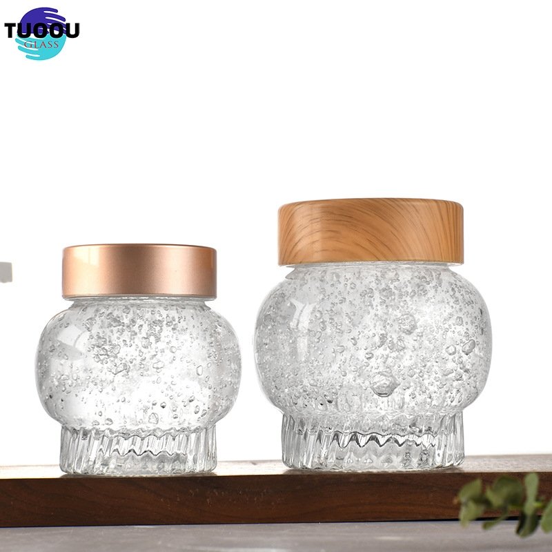 In Stock Wholesale Transparent Lantern Shape Thickening Glass Bottles Bird's Nest Cup 100 Ml Flower Gum Jam Honey Jar Container