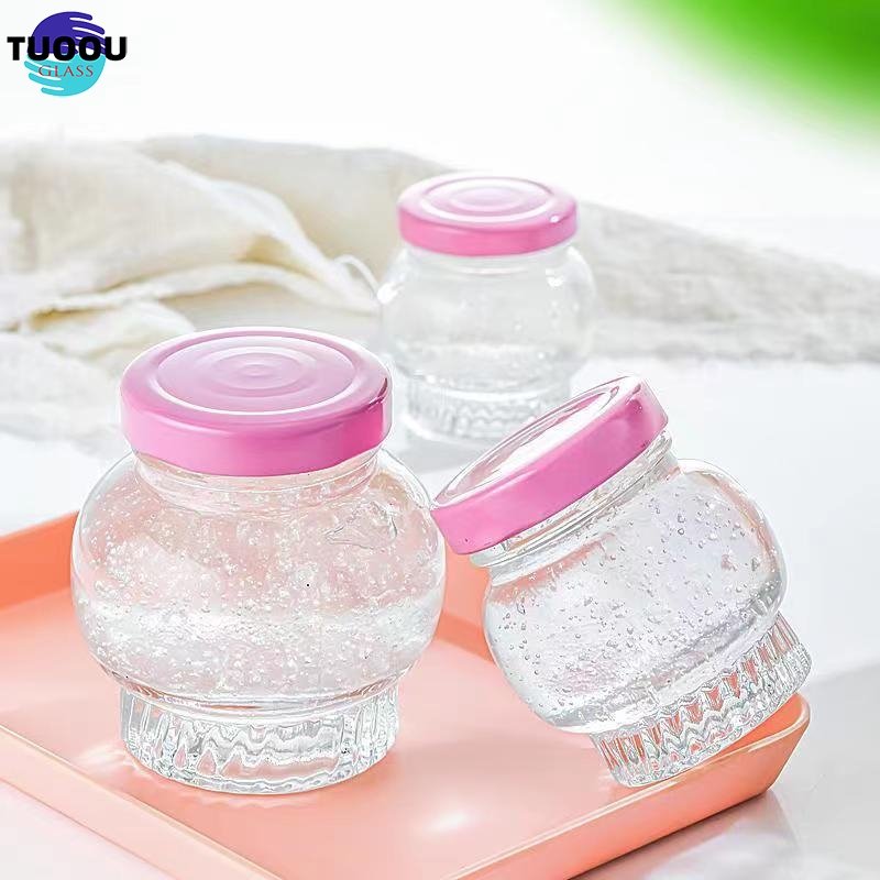 In Stock Wholesale Transparent Lantern Shape Thickening Glass Bottles Bird's Nest Cup 100 Ml Flower Gum Jam Honey Jar Container