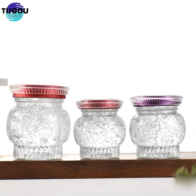 In Stock Wholesale Transparent Lantern Shape Thickening Glass Bottles Bird's Nest Cup 100 Ml Flower Gum Jam Honey Jar Container