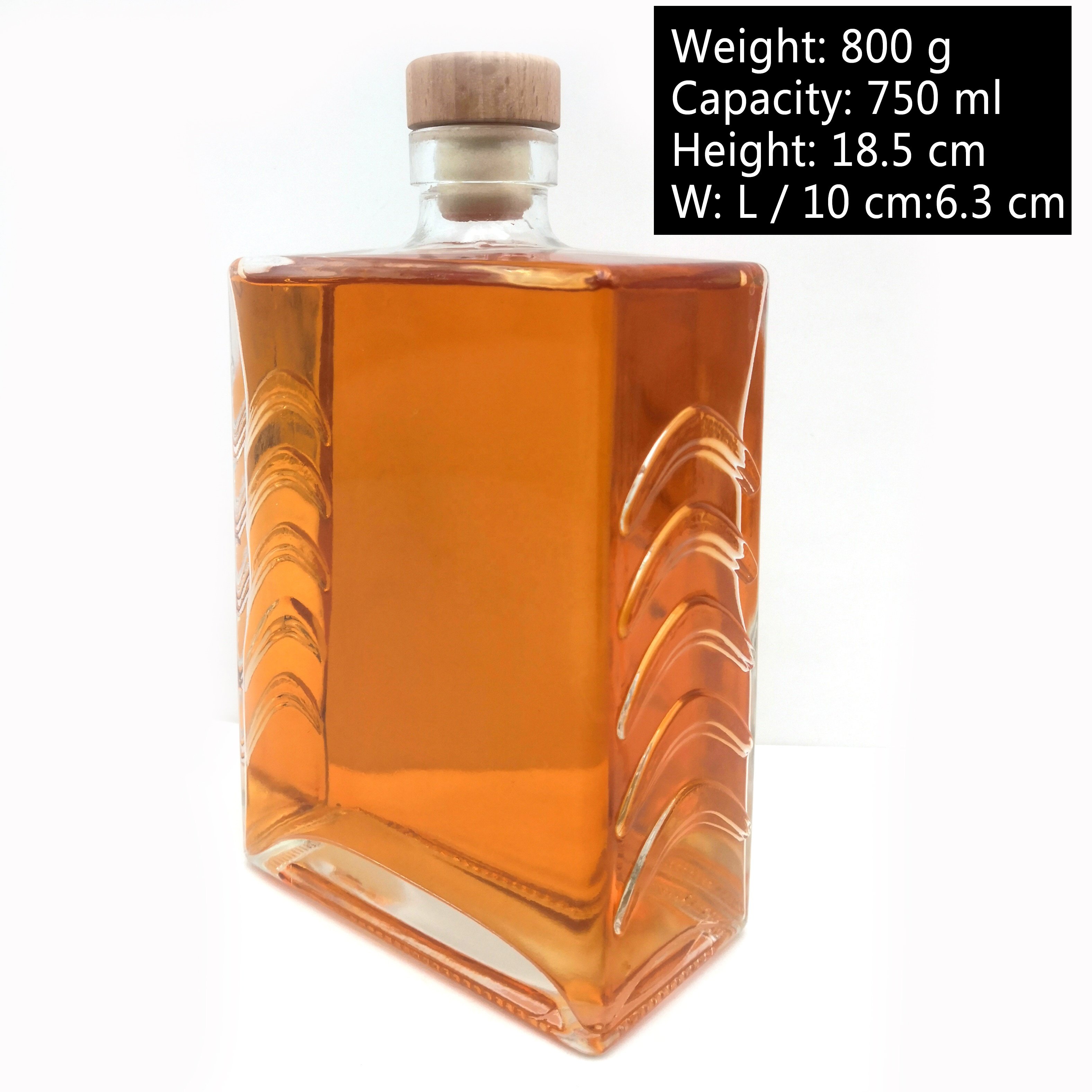 Unique Design Empty Square Liquor Wine Glass Bottle 750ml Liquor Bottle for Whiskey