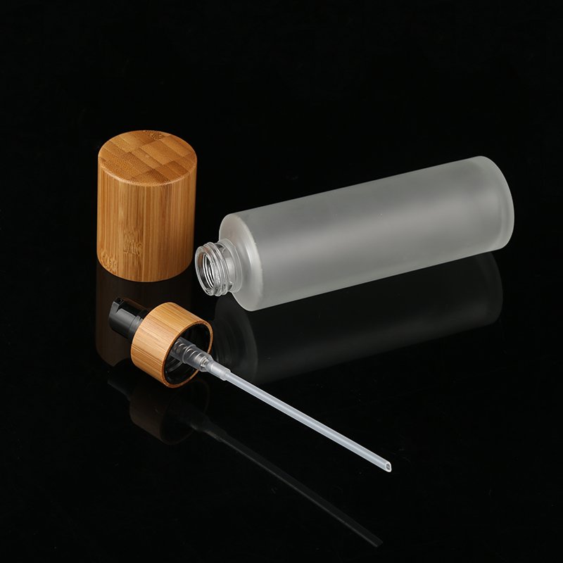 Bamboo Spray Pump Frosted Transparent Glass Bottle