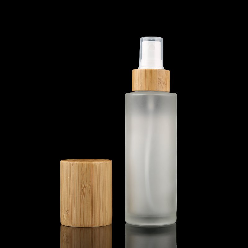 Bamboo Spray Pump Frosted Transparent Glass Bottle