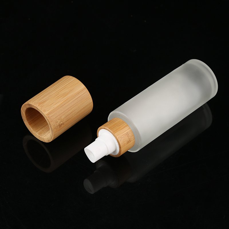 Bamboo Spray Pump Frosted Transparent Glass Bottle