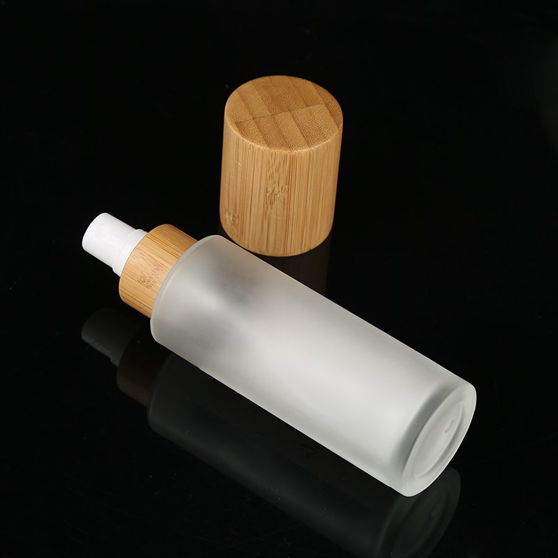 Bamboo Spray Pump Frosted Transparent Glass Bottle