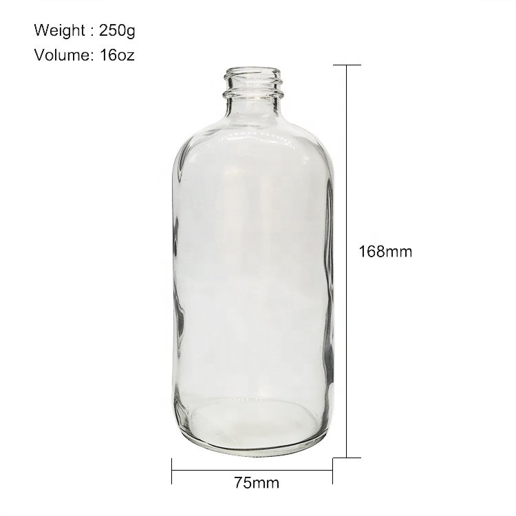 Wholesale Boston Round Shampoo Bottle 16oz 500ml Clear Boston Round Glass Bottle