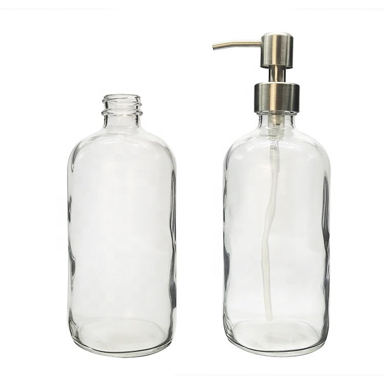 Wholesale Boston Round Shampoo Bottle 16oz 500ml Clear Boston Round Glass Bottle