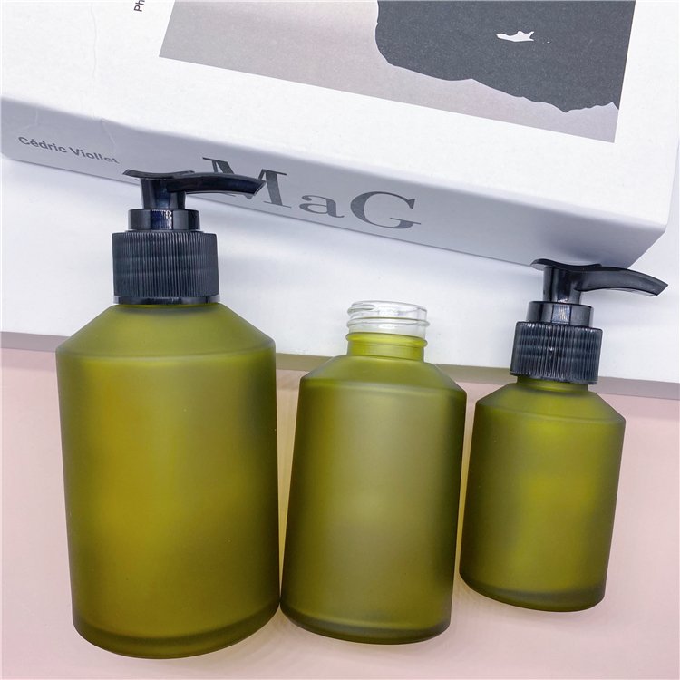 60ml 125ml 200ml Frosted green cosmetic skin care cream lotion foundation liquid pump glass bottle