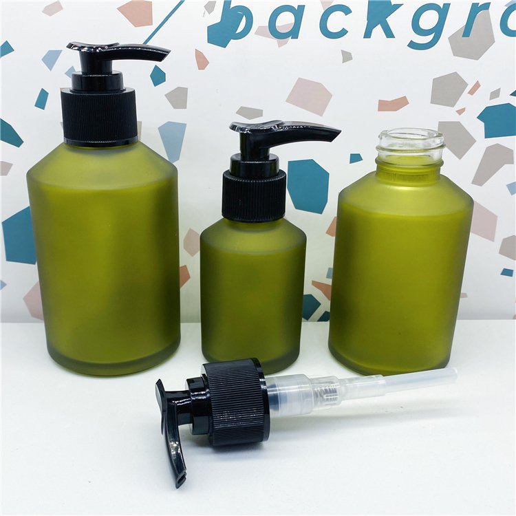 60ml 125ml 200ml Frosted green cosmetic skin care cream lotion foundation liquid pump glass bottle