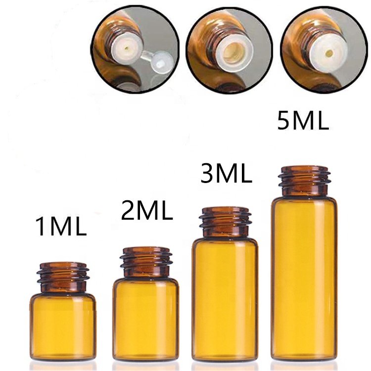 Wholesale Essential Oil Glass Bottle 1ml 2ml 3ml 5ml Mini Sample Clear Amber Glass Vial