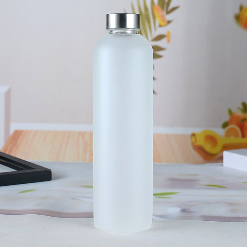 BPA free time marker and motivation sport water bottle frosted glass bottle with different lids