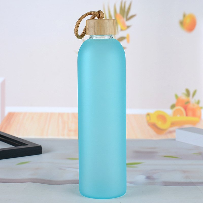BPA free time marker and motivation sport water bottle frosted glass bottle with different lids