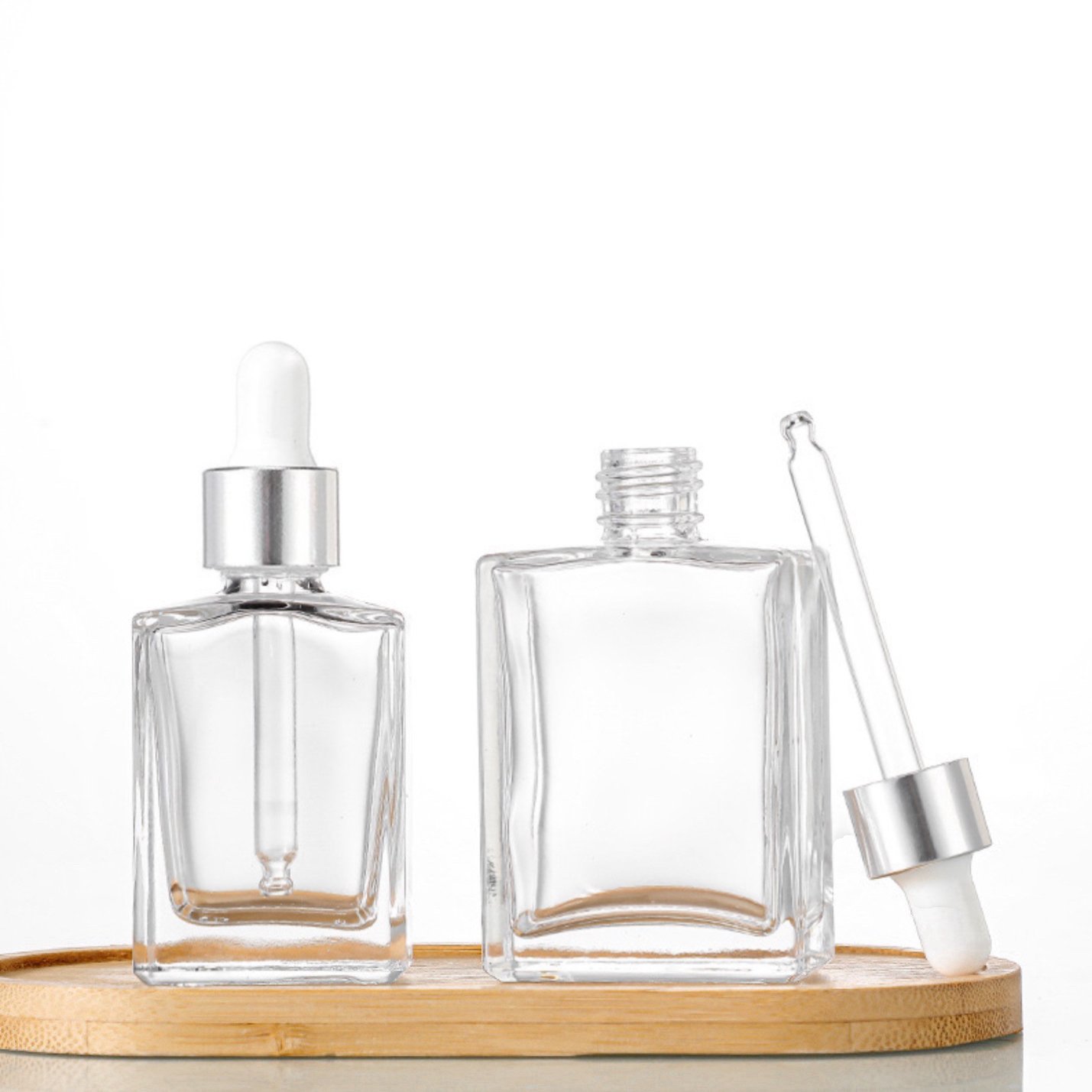 Sample cosmetics packaging empty perfume glass bottle square rectangle glass dropper bottle 100ml