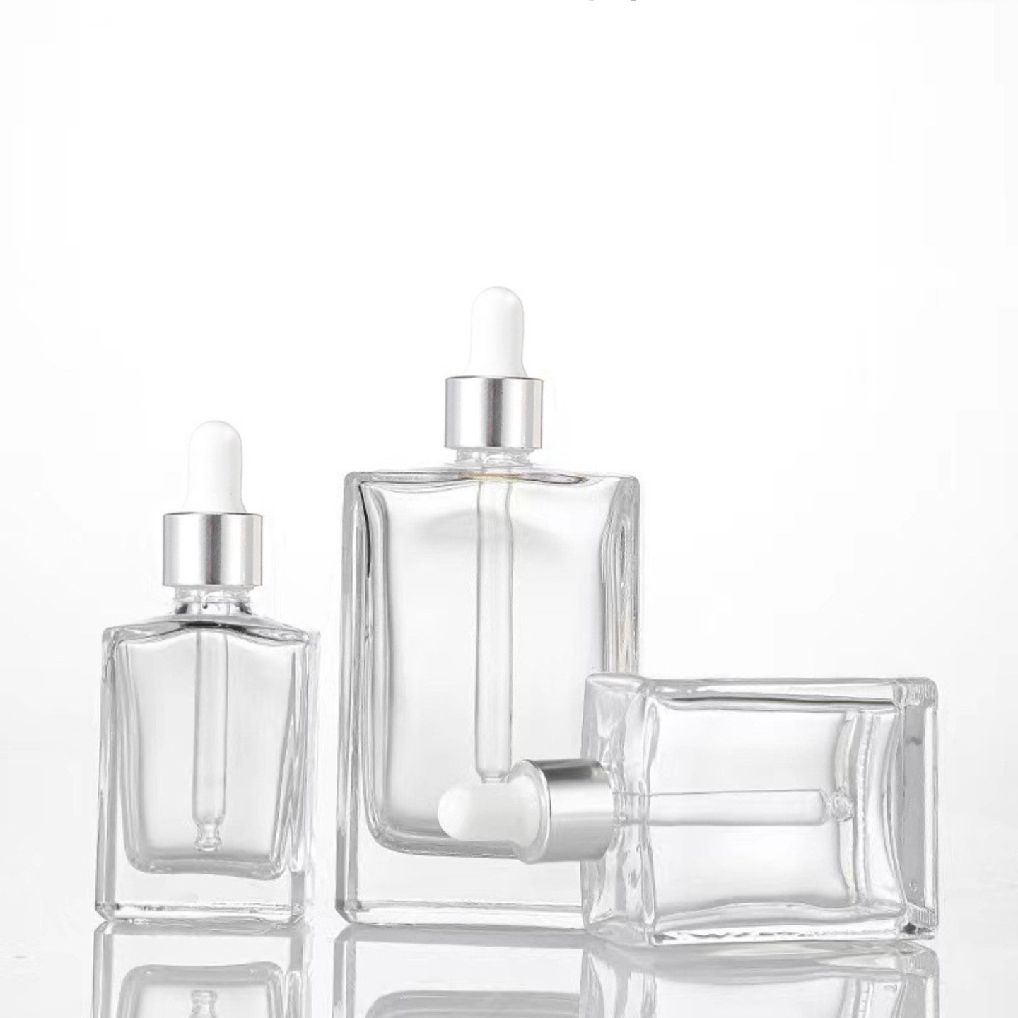 Sample cosmetics packaging empty perfume glass bottle square rectangle glass dropper bottle 100ml