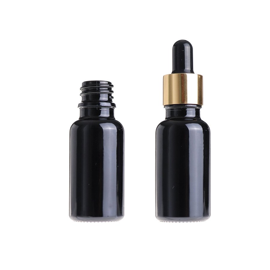 30ml Black Essential Oil Glass Dropper Bottle Korean Skincare Cosmetic Packaging glass bottle with spray pump dropper
