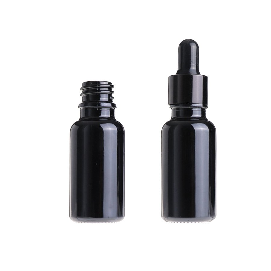 30ml Black Essential Oil Glass Dropper Bottle Korean Skincare Cosmetic Packaging glass bottle with spray pump dropper
